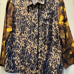 Leopard Print Zip-Up Silk Shirt